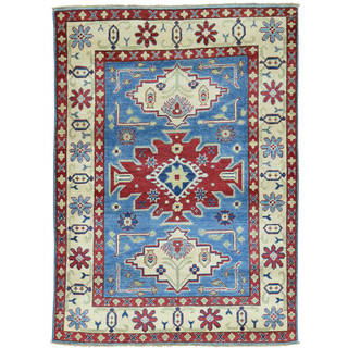 Hand-Knotted Kazak Tribal and Geometric Design Oriental Rug (4'x6')