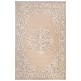 Classic Medallion Pattern Ivory/ Beige Rayon Chenille Area Rug (7'6 x 9'6)