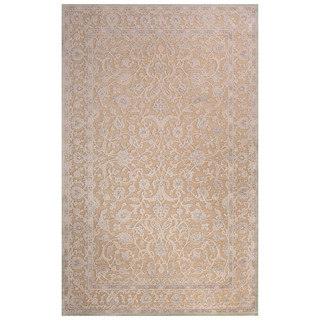 Contemporary Oriental Pattern Tan/ Ivory Rayon Chenille Area Rug (7'6 x 9'6)