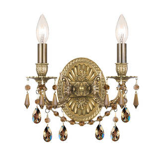 Crystorama Gramercy Collection 2-light Aged Brass/Golden Teak Crystal Wall Sconce