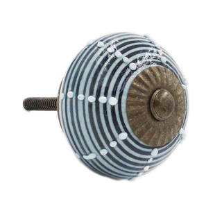 Blue and Black Striped Decorative Knobs (Pack of 6)