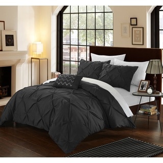 Chic Home Whitley Black Pinch Pleated 4-Piece Duvet Cover Set
