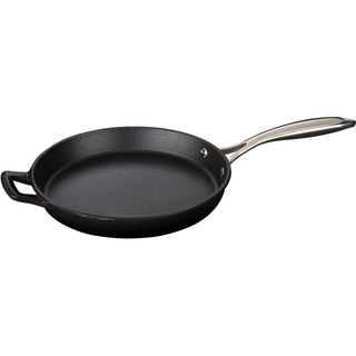 La Cuisine Round 10 In. Cast Iron Fry Pan with Riveted Stainless Steel Handle and Enamel Finish, Black
