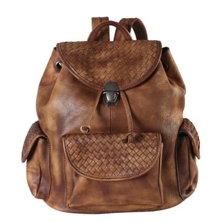 Rimen & Co. Genuine Leather Woven Side-pocket Fashion Backpack