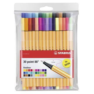Stabilo 8830-1 Point 88 30-color Fineliner Pens Wallet Set
