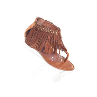 Hadari Women's Brown Thong Slip On Sandals with Decorative Tassle Studded Ankle Zip Strap