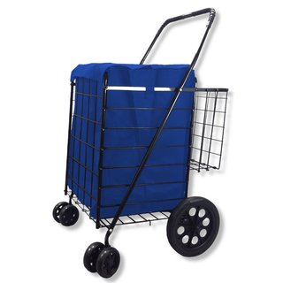 Double-basket Black Folding Utility/Shopping Cart with Bonus Liner