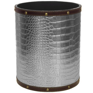 Silver Faux Leather Waste Basket (China)