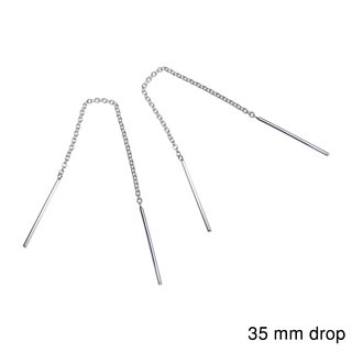 Long Stick Drop Slide Thru Thread .925 Silver Earrings (Thailand)