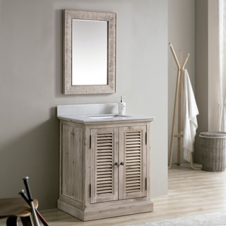 Rustic 31-inch Quartz Marble Top Single-sink Bathroom Vanity with Rectangle Mirror