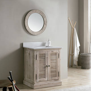 Rustic 31-inch Quartz Marble Top Single-sink Bathroom Vanity with Round Mirror