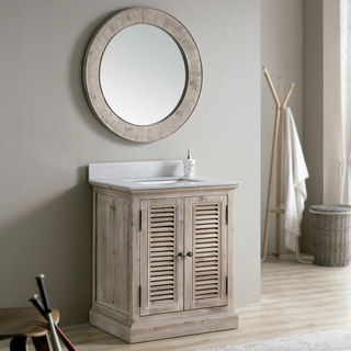 Rustic 31-inch Quartz Marble Top Single-sink Bathroom Vanity with Matching Wall Mirror