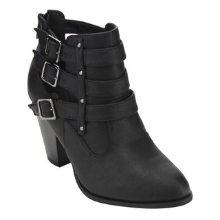 Forever GD10 Women's 3-buckle Deco Stacked-heel Cut-out Ankle Booties