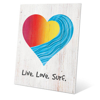 Live Love Surf Red To Yellow On Wood Wall Art on Metal