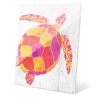 Watercolor Turtle Orange Red And Purple Wall Art on Glass