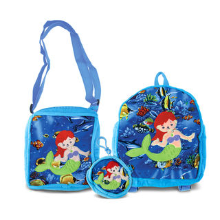 Puzzled Mermaid Collection Multicolored Fabric Mermaid-themed Coin Bag, Shoulder Bag and Backpack (Set of 3)