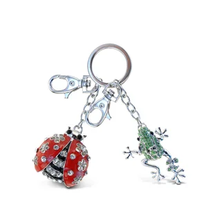 Puzzled Metal/Crystal Ladybug and Frog Sparkling Charm Keychain