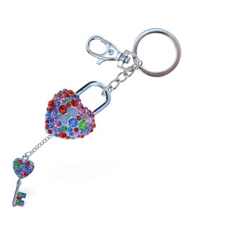 Puzzled Sparkling Charms Colorful Heart Lock and Key Keychain