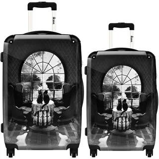 iKase 'Room Skull Black and White' 2-piece Fashion Harside Spinner Luggage Set