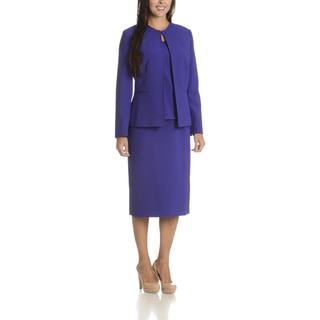 Giovanna Signature Women's Purple/Brown Polyester Three-piece Skirt Suit