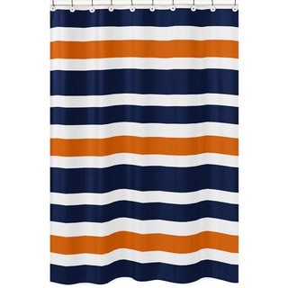 Navy Blue and Orange Stripe Shower Curtain