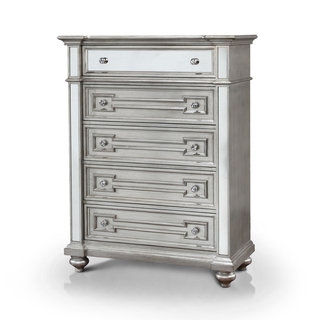 Furniture of America Marisalla Contemporary Silver Glam Mirrored 5-Drawer Chest