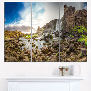 Rocky Waterfall in Mountains Iceland - Landscape Print Wall Artwork