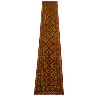 Herat Oriental Afghan Hand-woven Vegetable Dye Wool Kilim Runner (2'5 x 13'2)