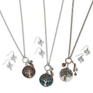 Tree Of Life Pendant Necklace and Pierced Earring Set