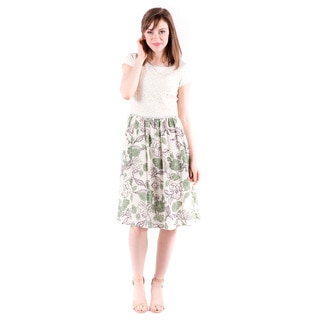 DownEast Basics Women's Lace Bodice Floral Skirt Dress