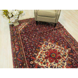 EORC Hand Knotted Wool Navy Hamedan Rug ( 5'5 x 11'2)