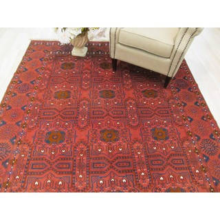 Hand-knotted Wool Rust Traditional Geometric Bokhara Rug (6'5 x 9'11)
