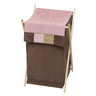 Sweet Jojo Designs Soho Collection Pink and Brown Fabric and Wood Laundry Hamper