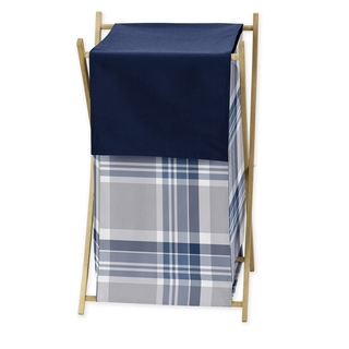 Sweet Jojo Designs Navy Blue and Gray Plaid Collection Laundry Hamper