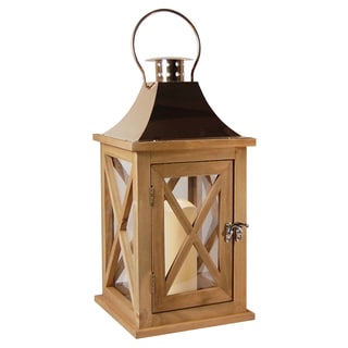 JH Specialties Inc. Natural Wood Lantern with 4-inch LED Candle with Copper Roof