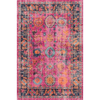nuLOOM Vintage Persian Distressed Floral Pink Rug (5' x 7'5)