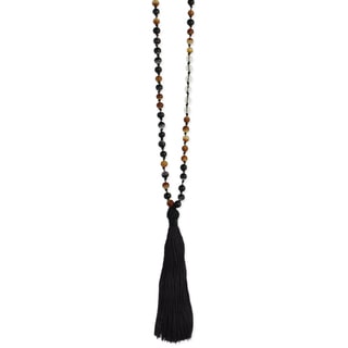 Handmade Artisan Silky Black Tassel Continuous Glass Bead Necklace (India)