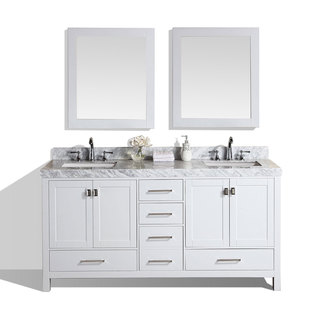 60-inch Malibu White Double Modern Bathroom Vanity with White Marble Tops