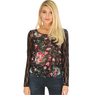 Women's Long Sleeve Floral and Lace Top