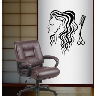 Vinyl Decal Woman Face with Scissors and Comb Hair Styling Hair Beauty Salon Hairdo Wall Sticker