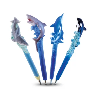 Puzzled Resin Planet Pen Collection With Killer Whale, Dolphin With Baby, Shark, and Whale With Baby