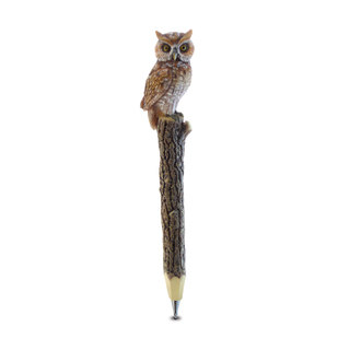 Puzzled Planet Pen Brown Resin Hand-painted Owl Pen