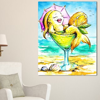 Designart - Gold Fish Enjoying Holidays on Beach - Cartoon Animal Print