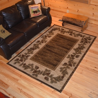 Rustic Lodge Pine Cone Border Cabin Brown Area Rug (7'10 x 9'10)