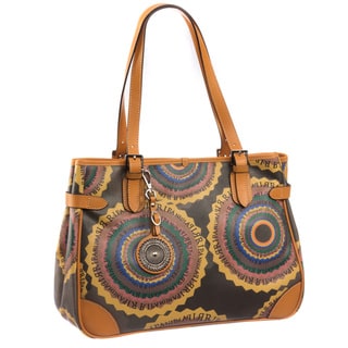 Ripani Time Signature Brown Leather/Canvas Tote Handbag