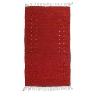 Handmade 'Fire in the Sky' Red Zapotec Wool Rug (2.5 x 5) (Mexico)