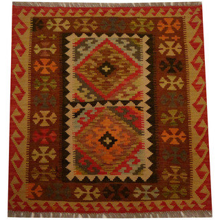 Herat Oriental Afghan Hand-woven Vegetable Dye Wool Kilim (2'9 x 2'10)