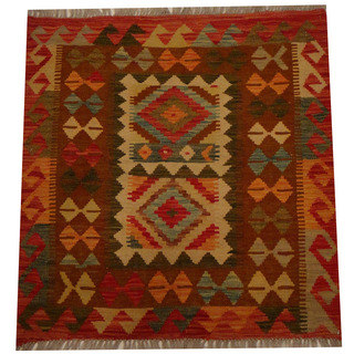 Herat Oriental Afghan Hand-woven Vegetable Dye Wool Kilim (2'10 x 2'10)