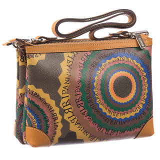Ripani Time Signature Brown Canvas/Leather Crossbody Clutch