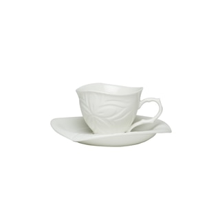 Clematis White Espresso 3-ounce Cups and Saucers (Set of 6)